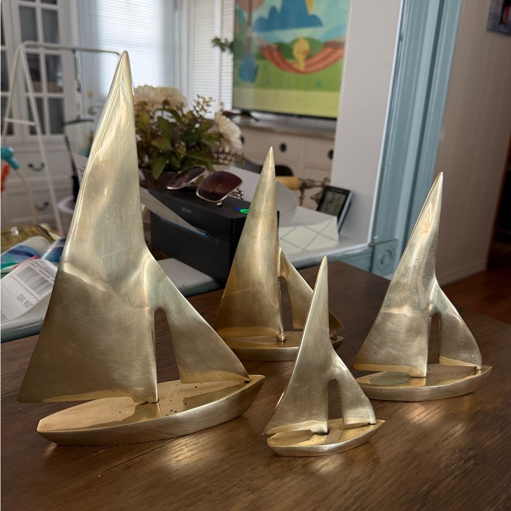 VINTAGE Brass Sailboat Sculpture Set - Decorative,Home,or Cottage Decor
